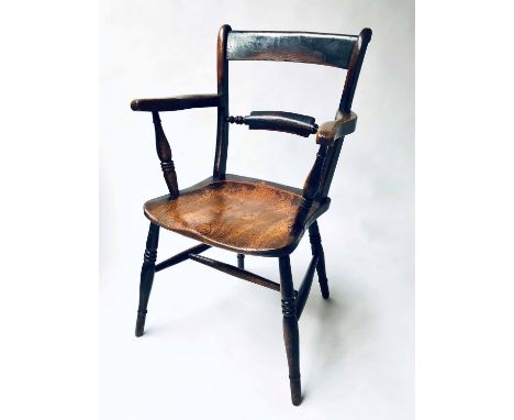 OXFORD ARMCHAIR, 19th century English High Wycombe ash and elm bow back solid shaped seat. 