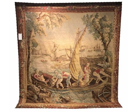 18TH CENTURY DESIGN TAPESTRY, 236cm x 220cm, Merchant scene.