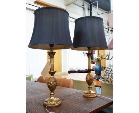 MAISON JANSEN STYLE TABLE LAMPS, a pair, with charcoal shades, 62cm H. (2)