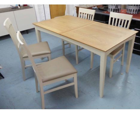 FARMHOUSE DINING SET, including table 77cm H and four chairs, contemporary French provincial style. (5)