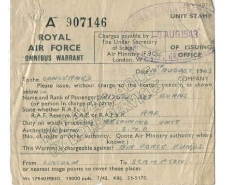 [BURNS STEPHEN]: (1921-1943) British Flight Sergeant, Rear Gunner of Lancaster ED936/G AJ-H of 617 Squadron on the Dambusters