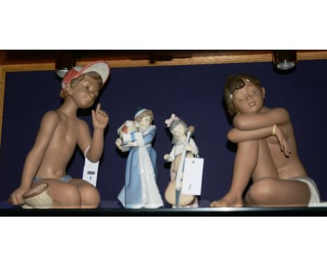 Two large Lladro figures, 'Catching Butterflies', 33cm high and the other in the form of a seated girl, 28cm high, together w