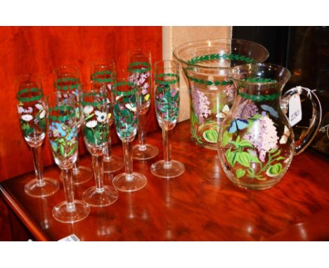 A quantity of Portmeirion pottery, to include punch bowl, ladles, mantle clock and bowls, together with a glass water jug, va