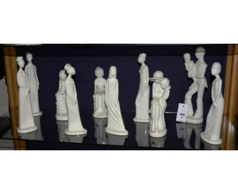 Nine Spode bone china figures, by Pauline Shone, 20, 27 & 29cm high (9)