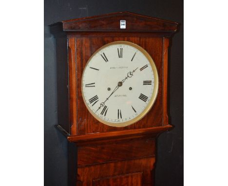 A 19th century mahogany longcase clock by James Peddie Stirling, the Gothic style hood with glazed door enclosing circular wh