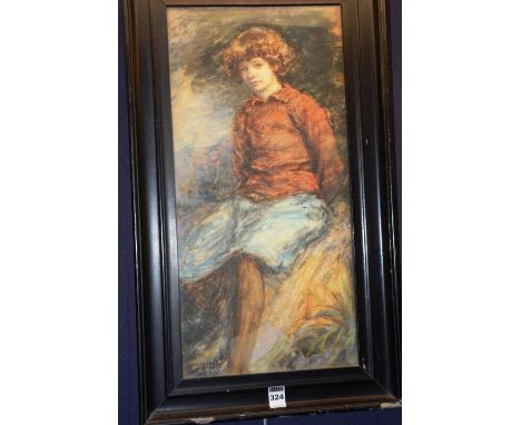 Walter Urwick (1864-1943)
'Full Length Portrait of a Young Lady'
Watercolour, signed 1916 lower left, 50 x 24cm