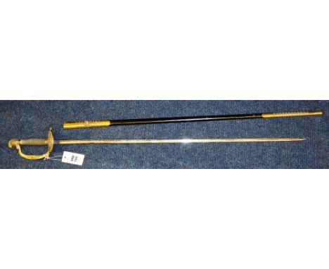A 19th century officers sword, with brass knights-head pommel, wire work grip, floral guard turned quillon, double phoenix an