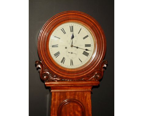 A Victorian mahogany drumhead longcase clock by John Carswell Kilmarnock, the glazed hood door enclosing white enamel dial wi