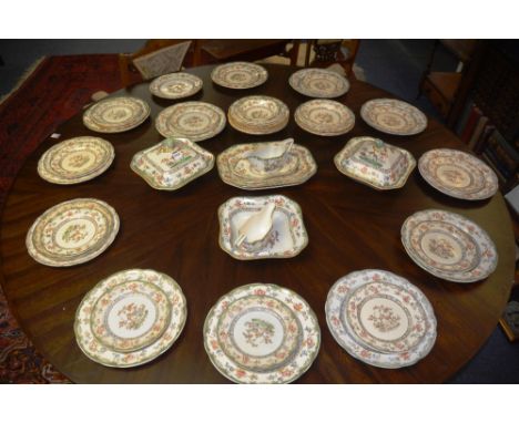 A Copeland Spode pottery dinner service, decorated with game birds in foliage on white ground (53)