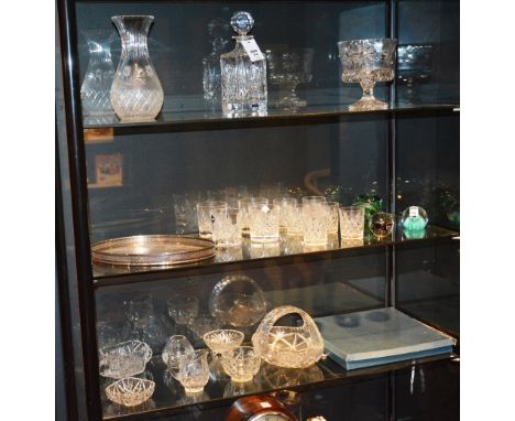 A quantity of crystal and glass, to include an Edinburgh Crystal decanter with stopper, Edinburgh crystal glasses, three pape