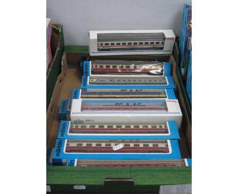 Fifteen HO Gauge Outline Continental Coaches by Marklin, Assorted Liveries, Boxed.