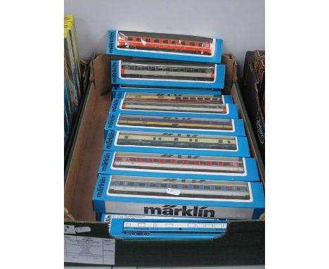 Fifteen HO Gauge Outline Continental Coaches by Marklin, Assorted Liveries, Boxed.