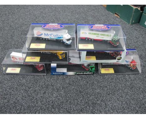 Seven 1:76th Scale Diecast Model Commercial Vehicles by Oxford, cased.