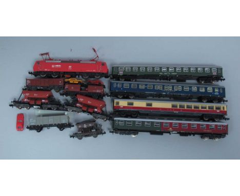 A Marklin N Gauge Outline German 'DB' Electric Locomotive (spares/repair). Together with Ten Items of Rolling Stock (assorted