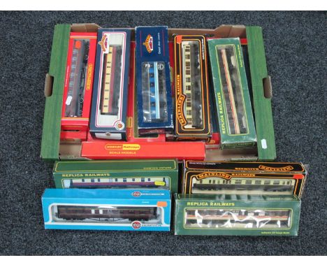 Sixteen OO Gauge Outline British Coaches by Hornby, Mainline, Bachmann and other, boxed.