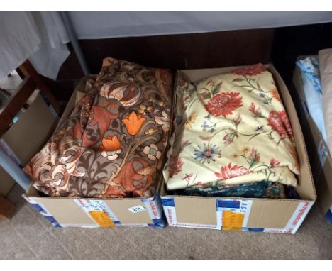 2 boxes of vintage curtains etc