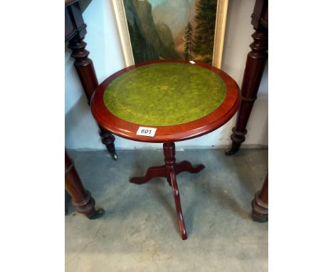 A tripod wine table with green leather top, COLLECT ONLY.