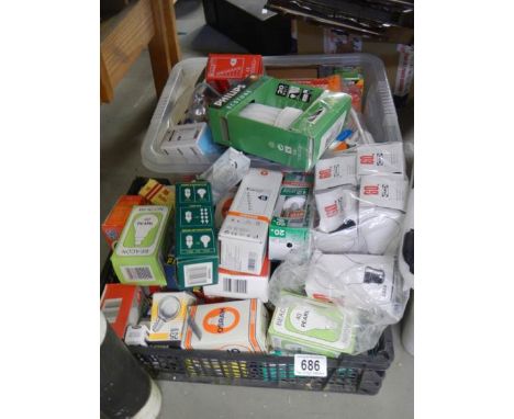 A box of assorted light bulbs.