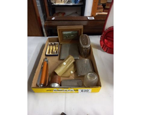 A mixed lot including lighter, moneybox etc