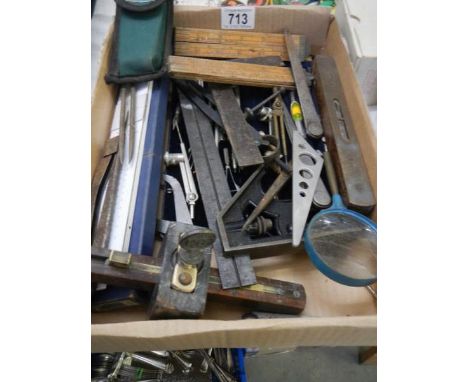 A quantity of vintage tools including spirit level.