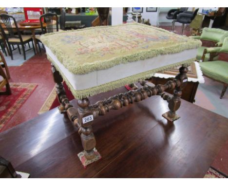 Early walnut stool with tapestry seat