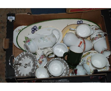 A quantity of china to include a Royal Doulton 'Flirtation' gravy boat, Royal Worcester Beaufort jugs, a Royal Albert 25th an