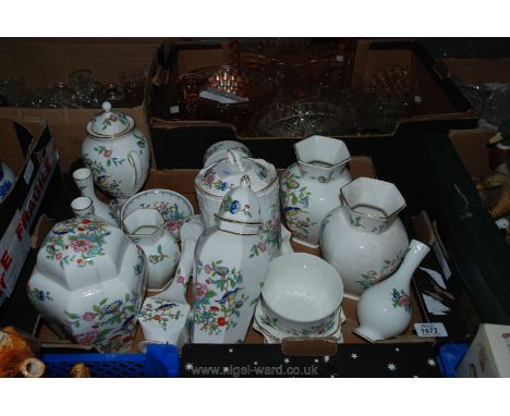 A large quantity of Aynsley Pembroke pattern china including matching vases, a clock, bud vases, small trinket saucers, etc