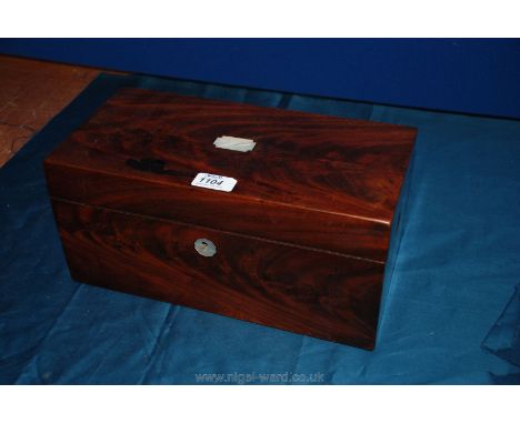 An 18th c. Tea Caddy in flame Mahogany with Mother of Pearl inlay.