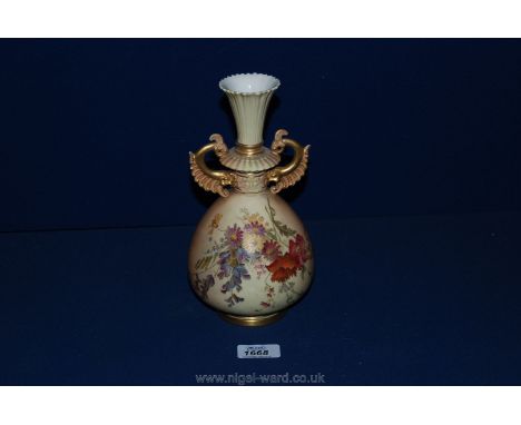 A Royal Worcester porcelain vase 1898 pattern no's 1327 hand painted with flowers and foliage, baluster narrow neck shape wit