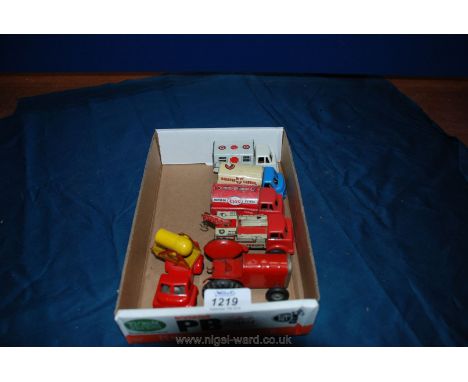 A Triang Minic tractor with five Brimtoy tinplate vehicles