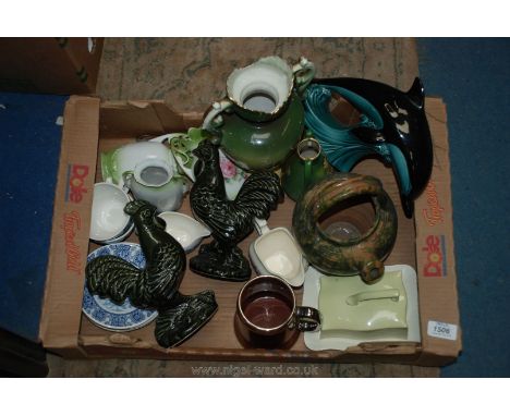 A quantity of china including a Poole dolphin, pottery pot, etc