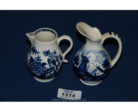 An early Royal Worcester jug (as found), 3 1/2" tall together with a Delft jug, 4 1/2" tall