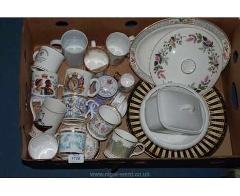 Two Worcester wall Plates, twelve various commemorative mugs, trinket boxes, etc.