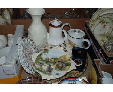 Three Royal Worcester countryside plates, three Royal Doulton old country crafts plates, a Royal Worcester box, a Royal Alber