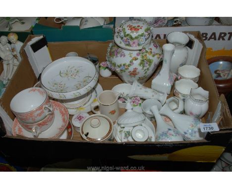 A Braunton dish, a small meat dish, white butter dish, Royal Worcester egg coddler together with various ornaments including 