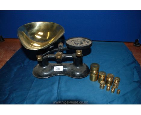 A set of 1930's Scales with brass scoop and brass weights