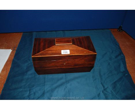 A Regency Mahogany Sarcophagus shaped, two compartment tea Caddy with glass mixing bowl