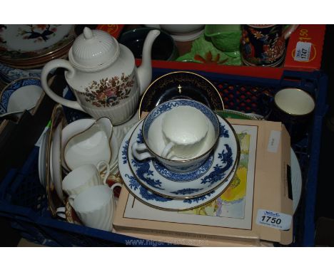 A quantity of cups and saucers including Minton, etc; together with various plates including boxed Knowles, Wind in the Willo