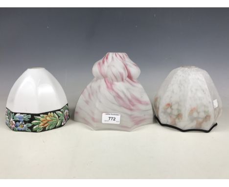 Three vintage glass pendant light shades