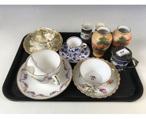 A Dresden cup and saucer together with a Spode Colonel coffee can and saucer etc