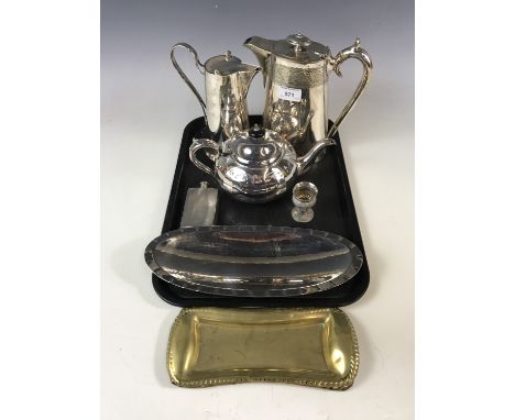 A Borrowdale dish together with two electroplate water jugs and a teapot etc