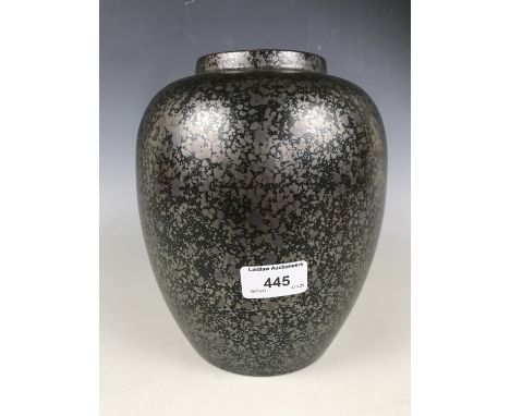 A contemporary Poole Pottery vase, of ovoid form, decorated with a molten splatter laze over a black ground, 22 cm 