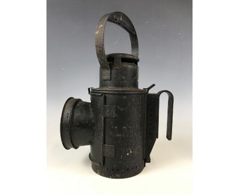 An LMS Railway hand lantern bearing original 12A Upperby shed Carlisle markings