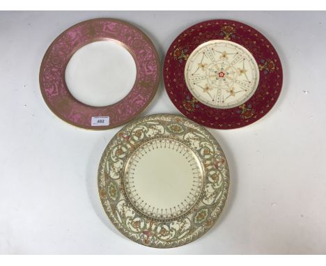 Three 19th Century Royal Worcester enamelled and gilt dinner / desert plates