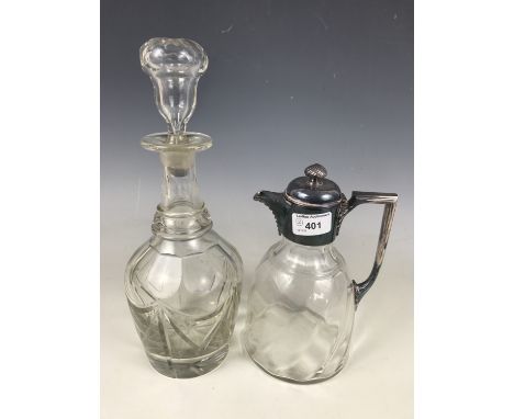 A Victorian decanter together with an electroplate mounted claret jug