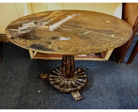 Manner of Jennings and Bettridge - A Victorian mother of pearl papier mache occasional table, circa 1860, with inset peacock 