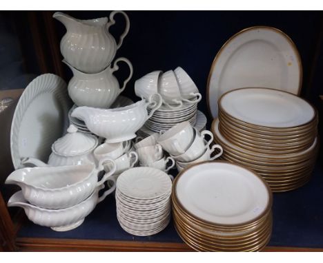 A GOODE &amp; CO RETAILED COPELAND SPODE PART DINNER SERVICE Greek key border, and a quantity of Johnson Bros white dinner wa