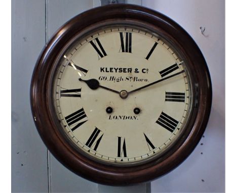 A VICTORIAN DIAL CLOCK Kleyser and Co, 6 High St, Boro. London, two train (non fusee) movement striking on a gong, dial 30cm 