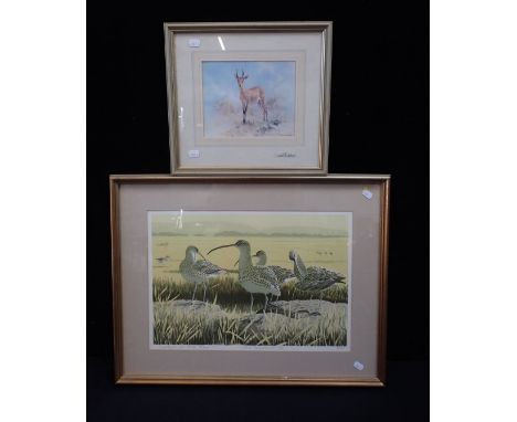 JOHN TENNENT: 'CURLEWS AT HIGH TIDE' 58/85 with a David Shepherd print, signed to the margin (2)