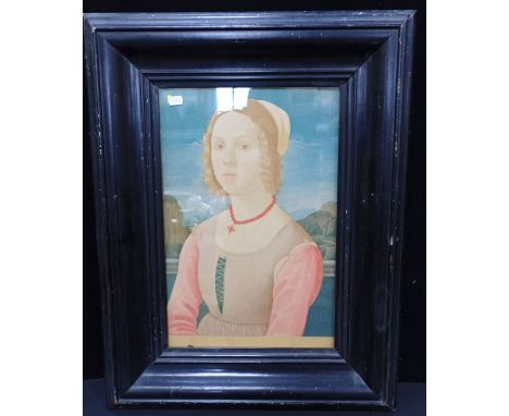 ALBERT KRUEGER AFTER LORENZO DI CREDI: 'NOLI ME TANGERE' colour print, in heavy ebonised Renaissance style frame, aperture 45